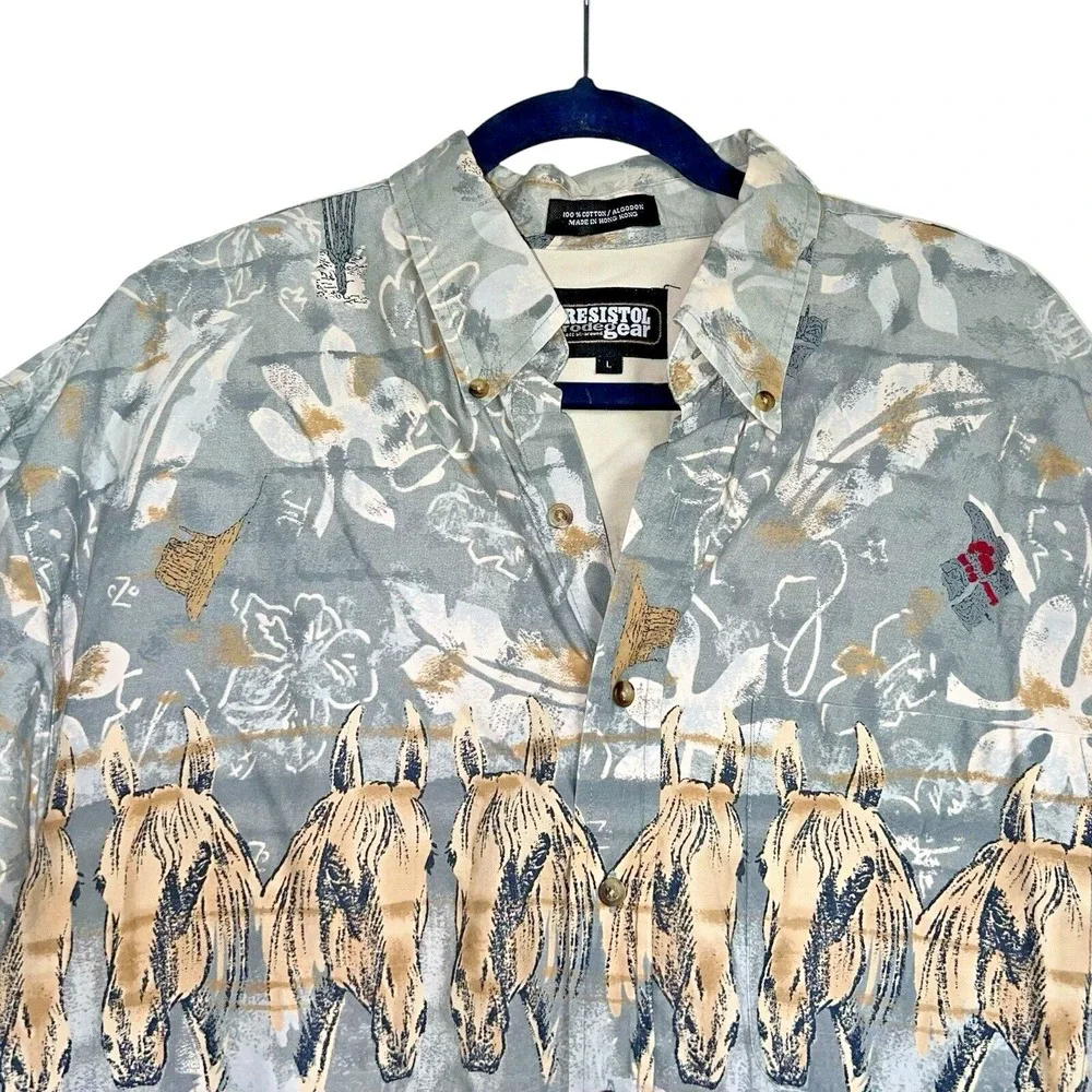 Resistol‎ Rodeo Gear Sz L Western Button Down Shirt Horses Boots Southwest - Picture 6 of 11